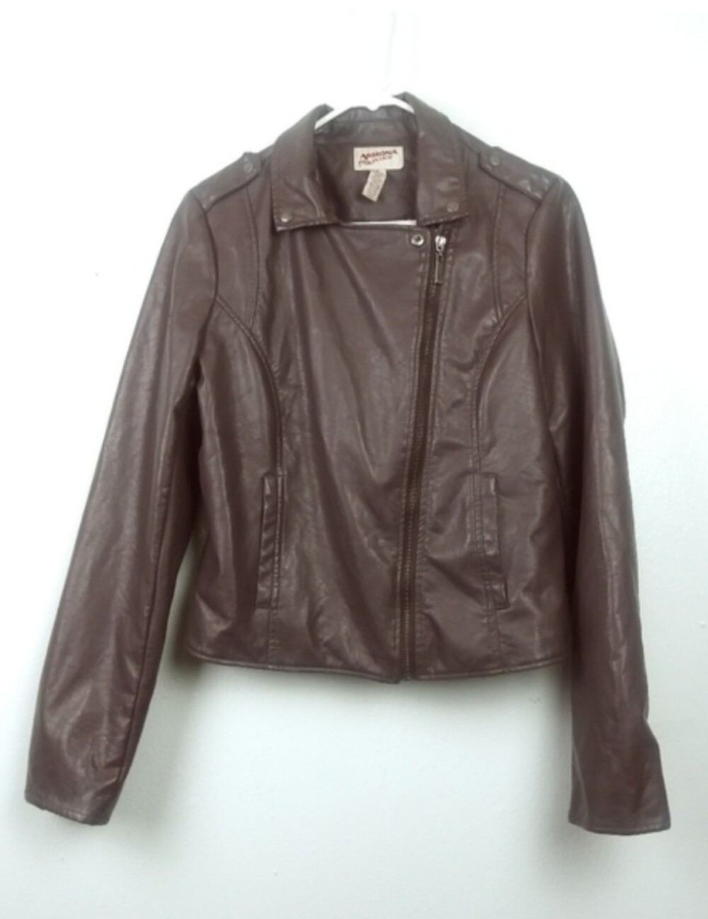 Arizona Fitted Leather Jacket Moto Women's Size M Charcoal Grey Casual
